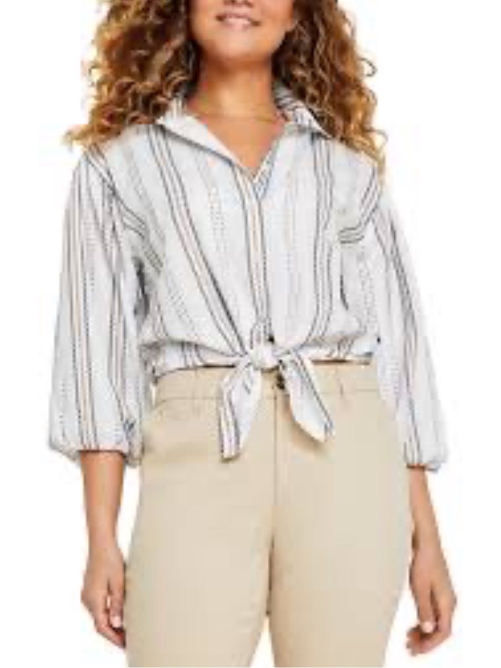 NWT Tommy Hilfiger Striped Tie Front Button Down Blouse Large